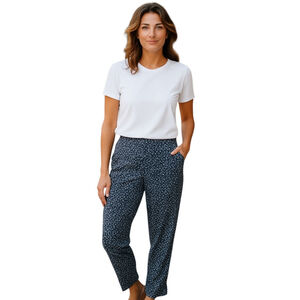 Piazza‎ Sempione Audrey Crop Capri Trouser Pants Blue Print Italy Size 44 US 8